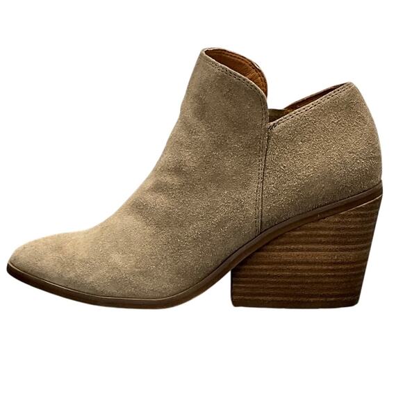 Lucky Brand Tan Suede Western Block Heel Point Toe Ankle Bootie Women 8M - Picture 2 of 10